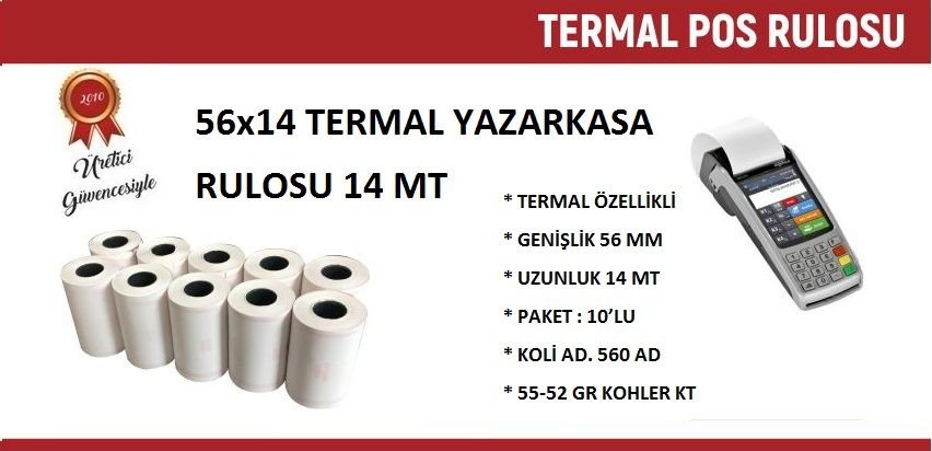 56x14 Termal Rulo 14 Metre 560 Adet 1 Koli | Resan