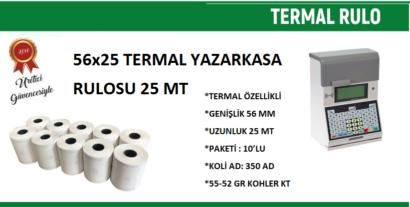 56x25 Termal Rulo 25 Metre 350 Adet 1 Koli | Resan