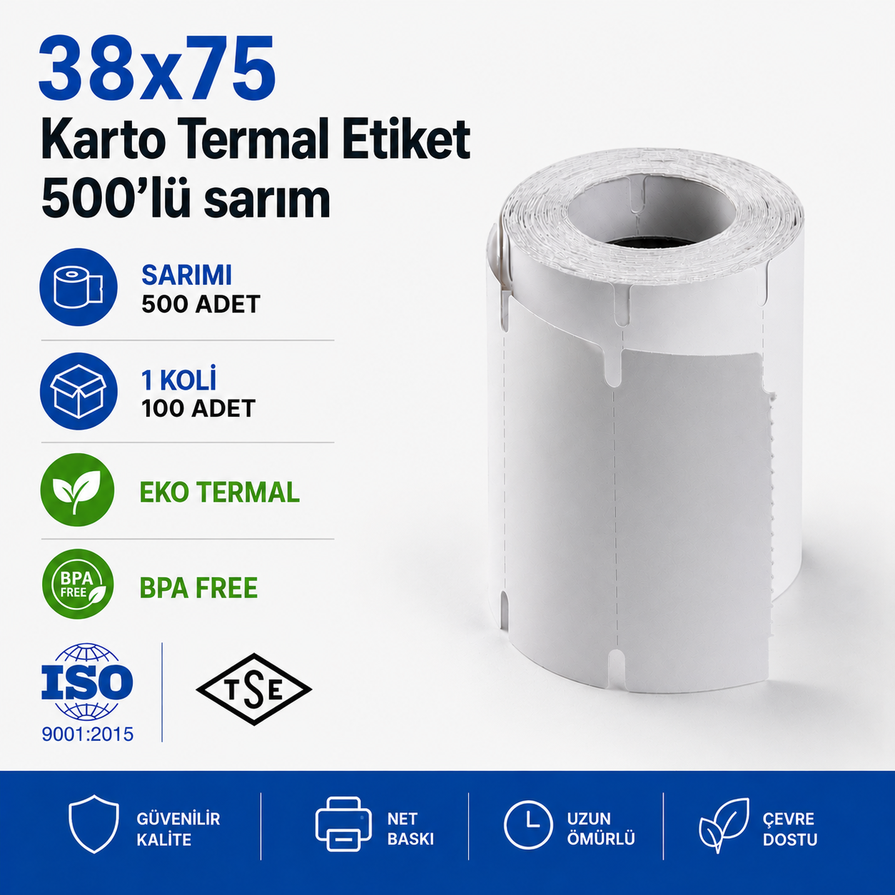 38x75 Karton Termal Etiket 500'lü Sarım | Resan 80 Adet 1 Koli