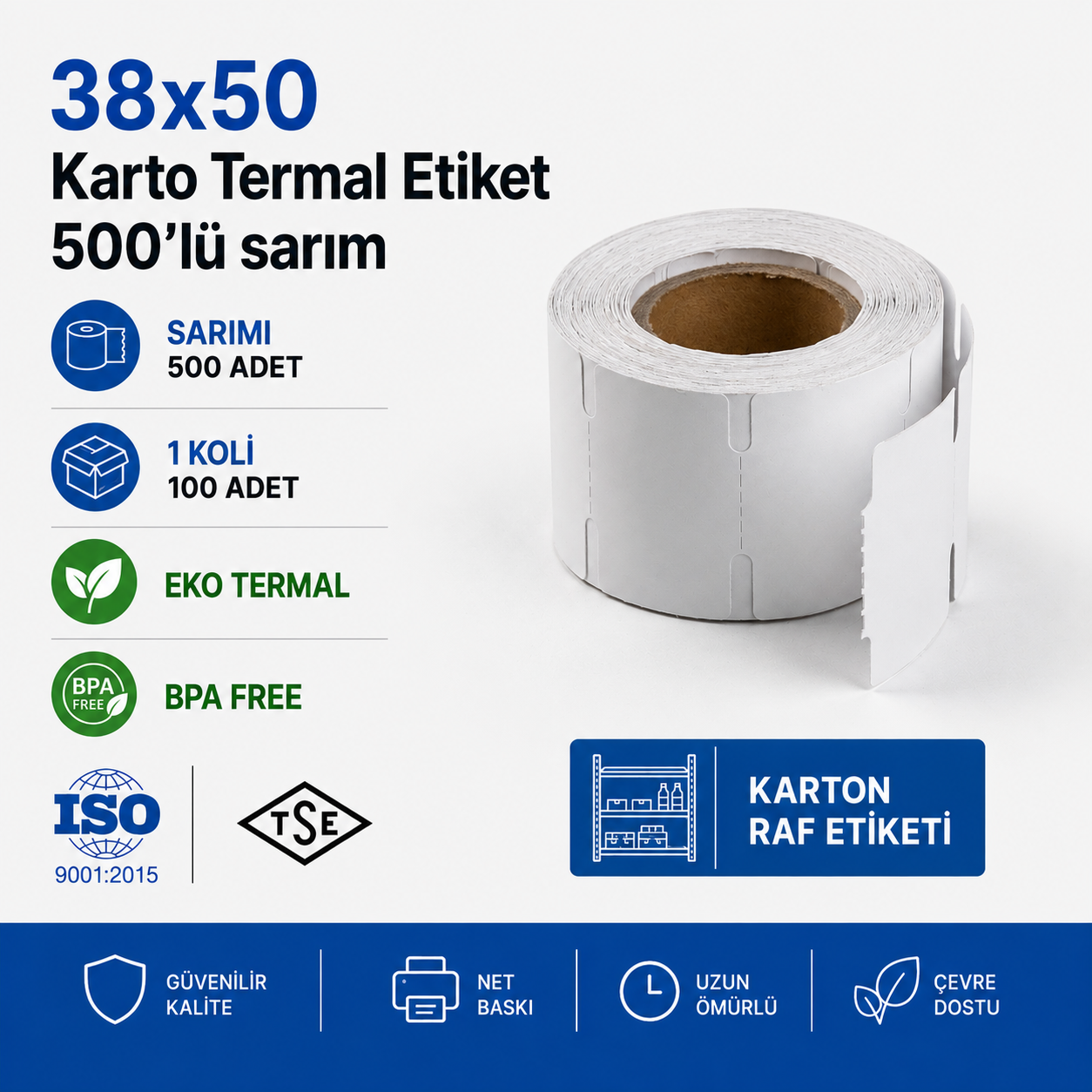 38x50 Karton Termal Etiket 500'lü Sarım | Resan 128 Adet 1 Koli
