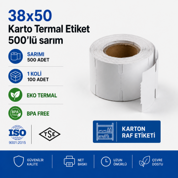 38x50 Karton Termal Etiket 500'lü Sarım | Resan 128 Adet 1 Koli