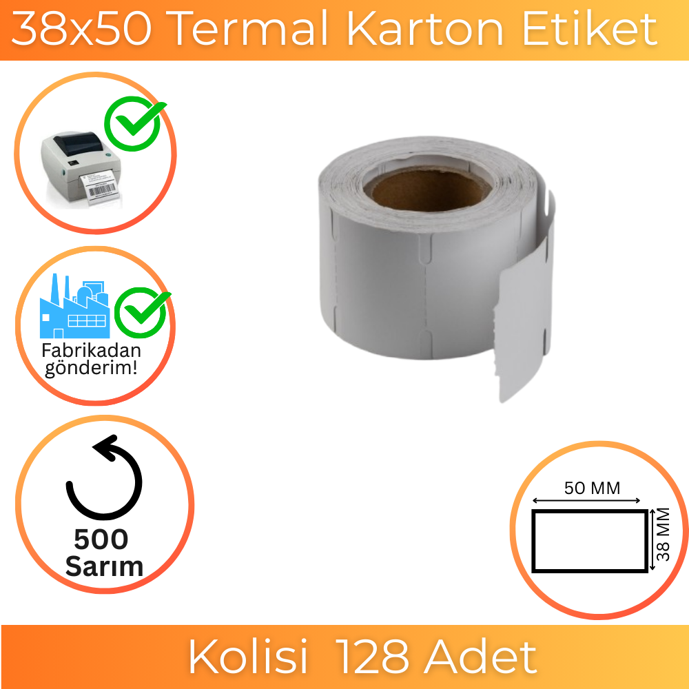 38x50 Karton Termal Etiket 500'lü Sarım | Resan