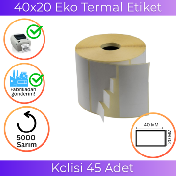 40x20 Eko Termal Etiket 4'lü 5000'lik Sarım 45 Adet 1 Koli |  Resan