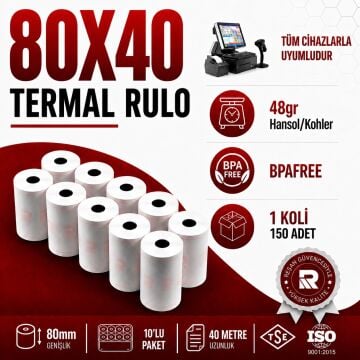 80X40 Termal Rulo 40 Metre 150 Adet 1 Koli | Resan