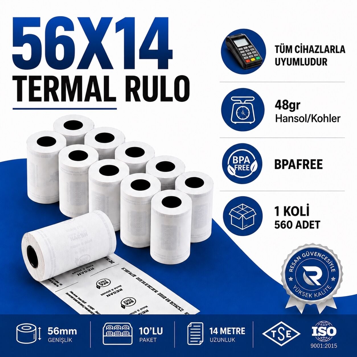 56x14 Termal Rulo 14 Metre  560 Adet 1 Koli