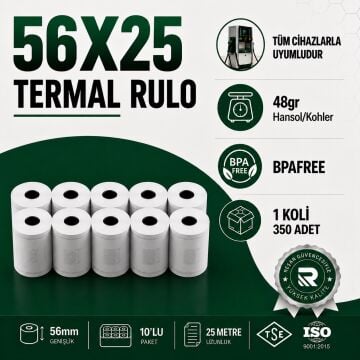 56x25 Termal Rulo 25 Metre 350 Adet 1 Koli | Resan