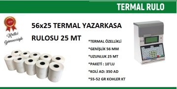 56x25 Termal Rulo 25 Metre 350 Adet 1 Koli | Resan