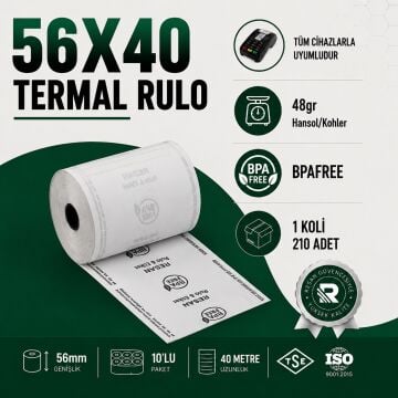 56x40 Termal Rulo 40 Metre 210 Adet 1 Koli | Resan