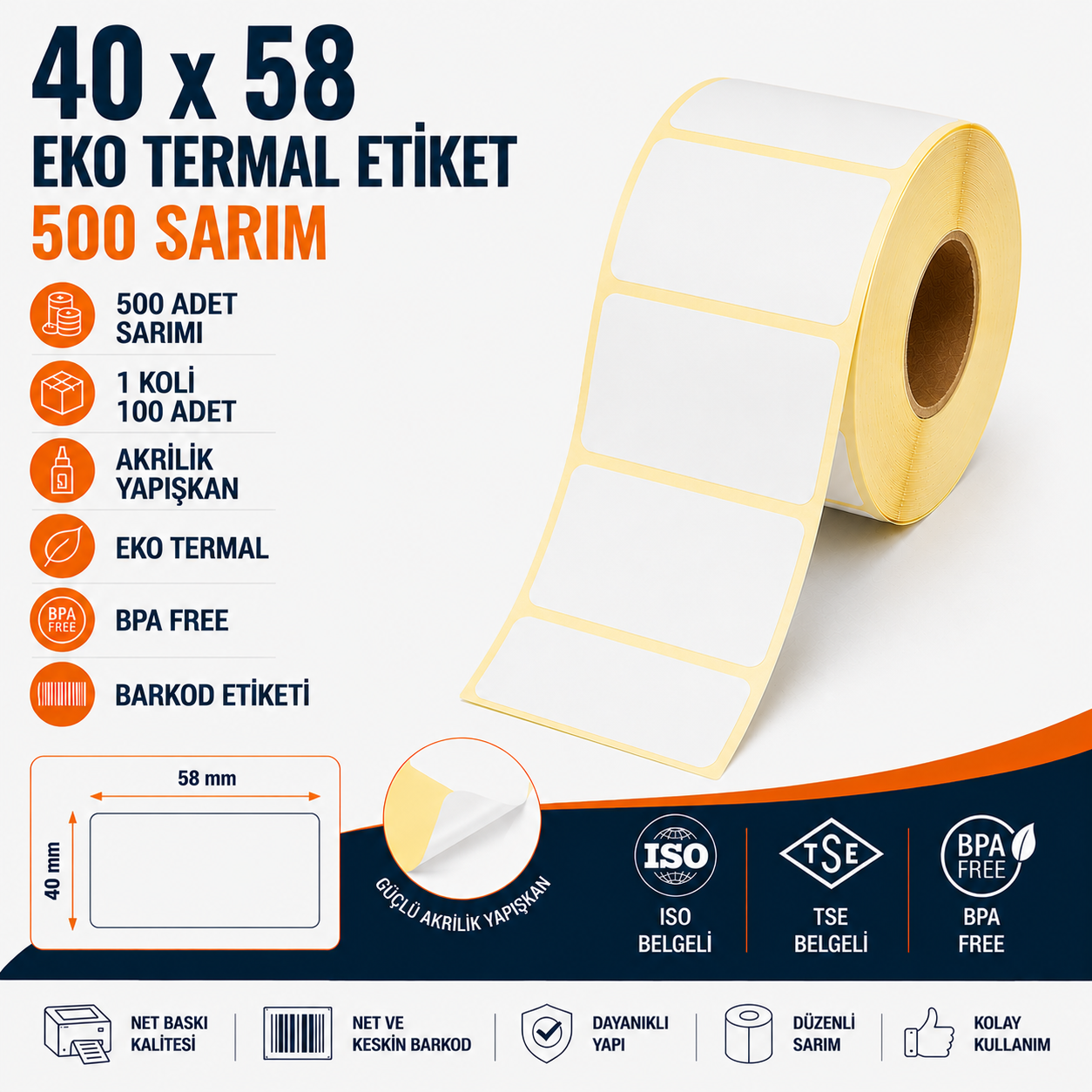 40x58 Eko Termal Terazi Etiketi 500 Sarım 120 Adet 1 Koli | Resan