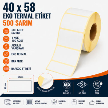40x58 Eko Termal Terazi Etiketi 500 Sarım 120 Adet 1 Koli | Resan
