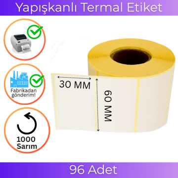 30x60 Eko Termal Etiket 1000'lik Sarım 96 Adet 1 Koli  | Resan