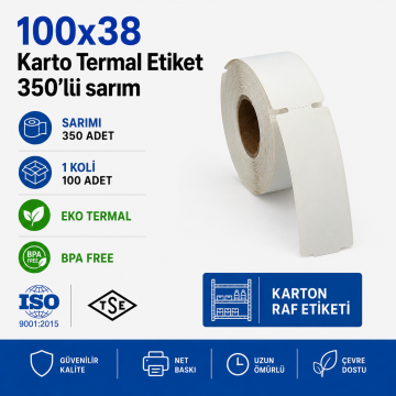 100x38 Karton Termal Etiket 350'li Sarım 90 Adet 1 Koli | Resan