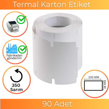 100x38 Karton Termal Etiket 350'li Sarım 90  Adet 1 Koli | Resan