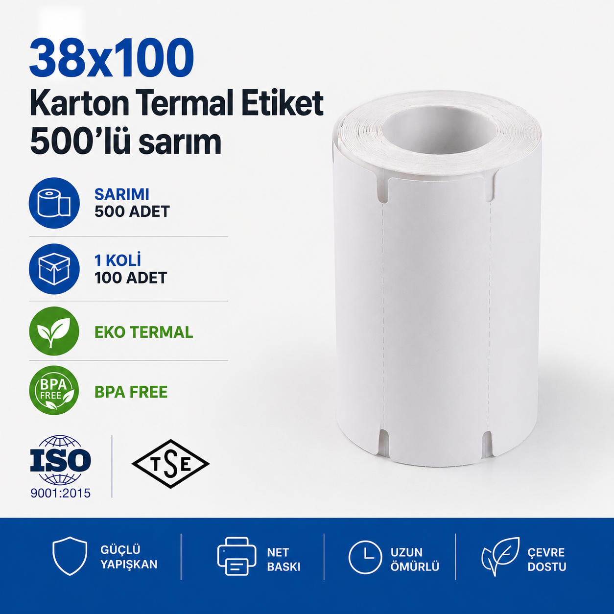 38x100 Karton Termal Etiket 500'lü Sarım 80  Adet 1 Koli | Resan