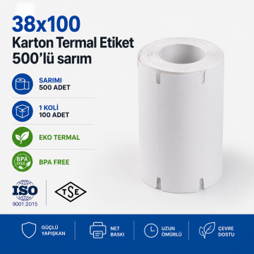 38x100 Karton Termal Etiket 500'lü Sarım 80  Adet 1 Koli | Resan