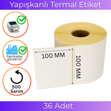 100x100 Eko Termal Etiket 500'lü Sarım  36 Adet 1 Koli | Resan