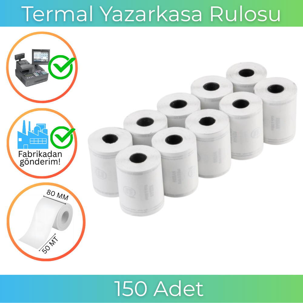 80X50 Termal Rulo 50 MT  150 Adet 1 Koli | Resan