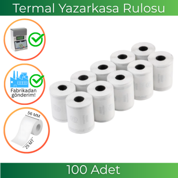 56x25 Termal Rulo 25 Metre 100 Adet  | Resan