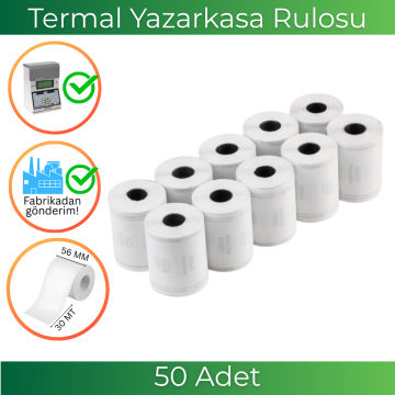 56x30 Termal Rulo 30 Metre 50 Adet | Resan