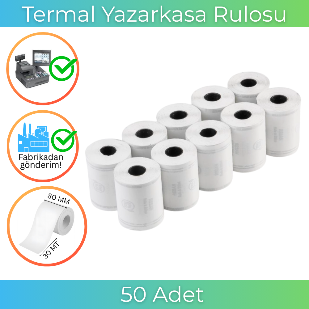 80X30 Termal Rulo 30 Metre 50 Adet  | Resan
