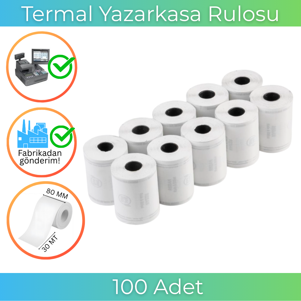 80X30 Termal Rulo 30 Metre 100 Adet  | Resan