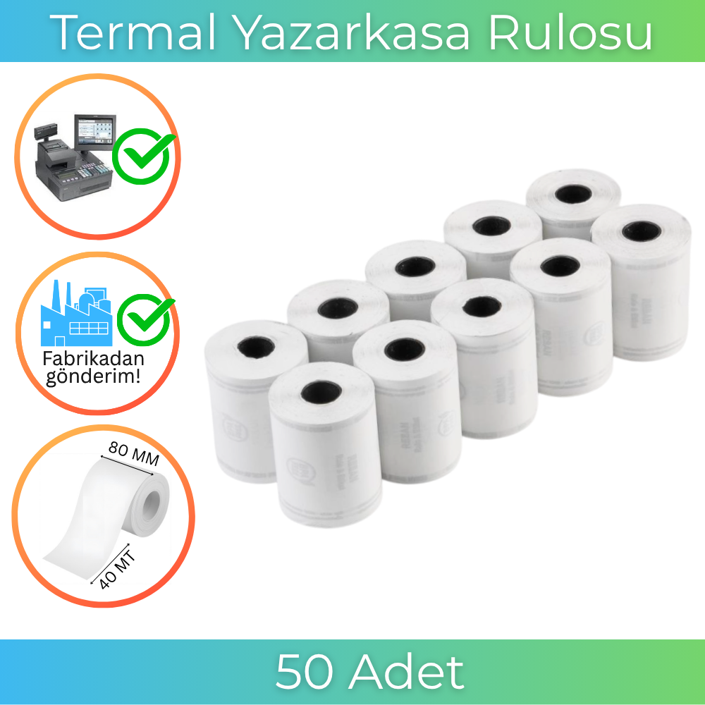 80X40 Termal Rulo 40 Metre 50 Adet | Resan