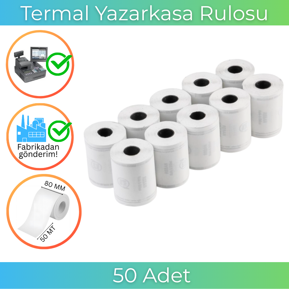 80X50 Termal Rulo 50 MT  50 Adet | Resan