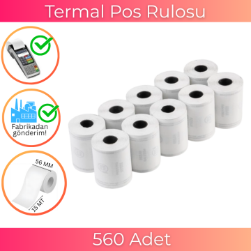 56X15 Pos Cihazı Termal Rulo Kağıdı 15 Metre 560 Adet 1 Koli | Resan