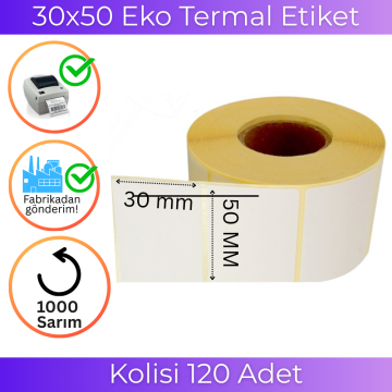 30x50 Eko Termal Etiket 1000'lik Sarım 100 Adet 1 Koli  | Resan