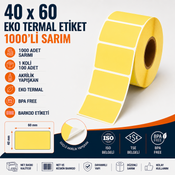 40x60 Eko Termal Etiket 1000 Sarım 100 Adet 1 Koli | Resan